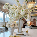 Elegant Luxury Ginger Jar Ceramic Vase WHITE w Gold Accents